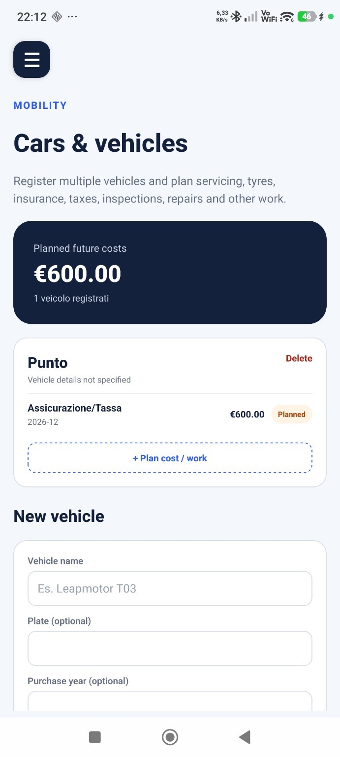 My Finance Forecast vehicle cost planning